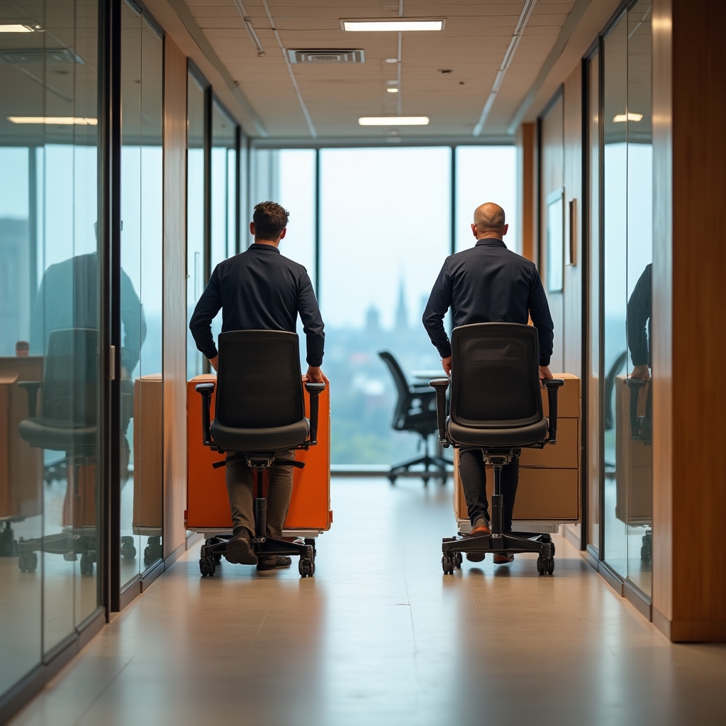Büroumzug, Schreibtische werden transportiert